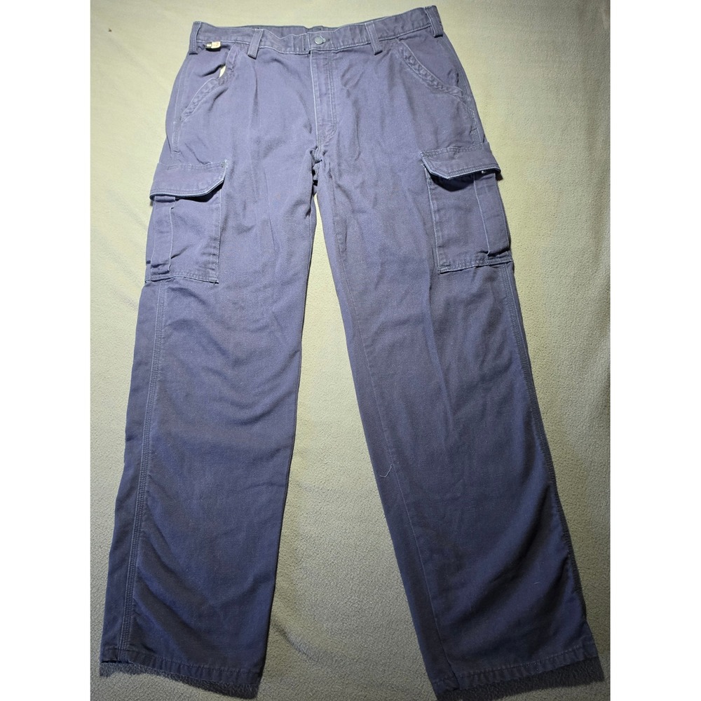 Carhartt FR Pants Mens 38x32  Blue Flame Resistant Cargo Work FRB240-DNY CAT 2